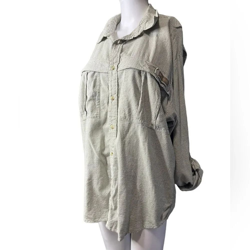 Columbia Vintage Mesh Gingham Check Button Down Shirt Green & White Size Medium
